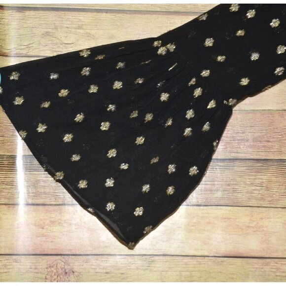 Lilly Pulitzer Ladies XXS Black Silk Blouse Gold Metallic Dots Bell Sleeve - Picture 5 of 11